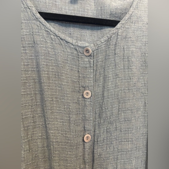 Flax Gray Textured Tunic Dress Medium Button Front Tie Waist Lagenlook - Picture 5 of 6